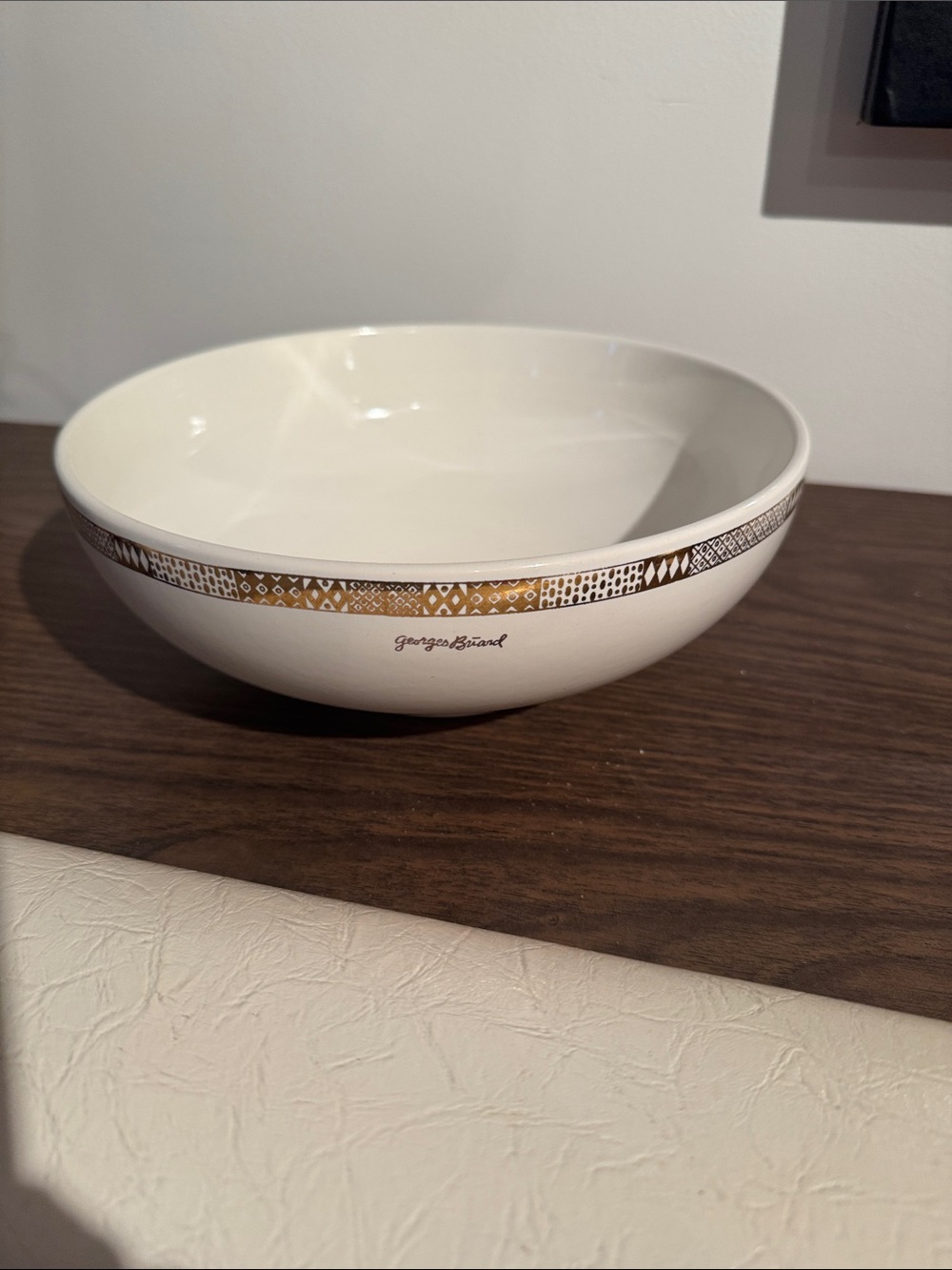 Georges Briard Cream Ceramic Serving Bowl with Gold  Accent